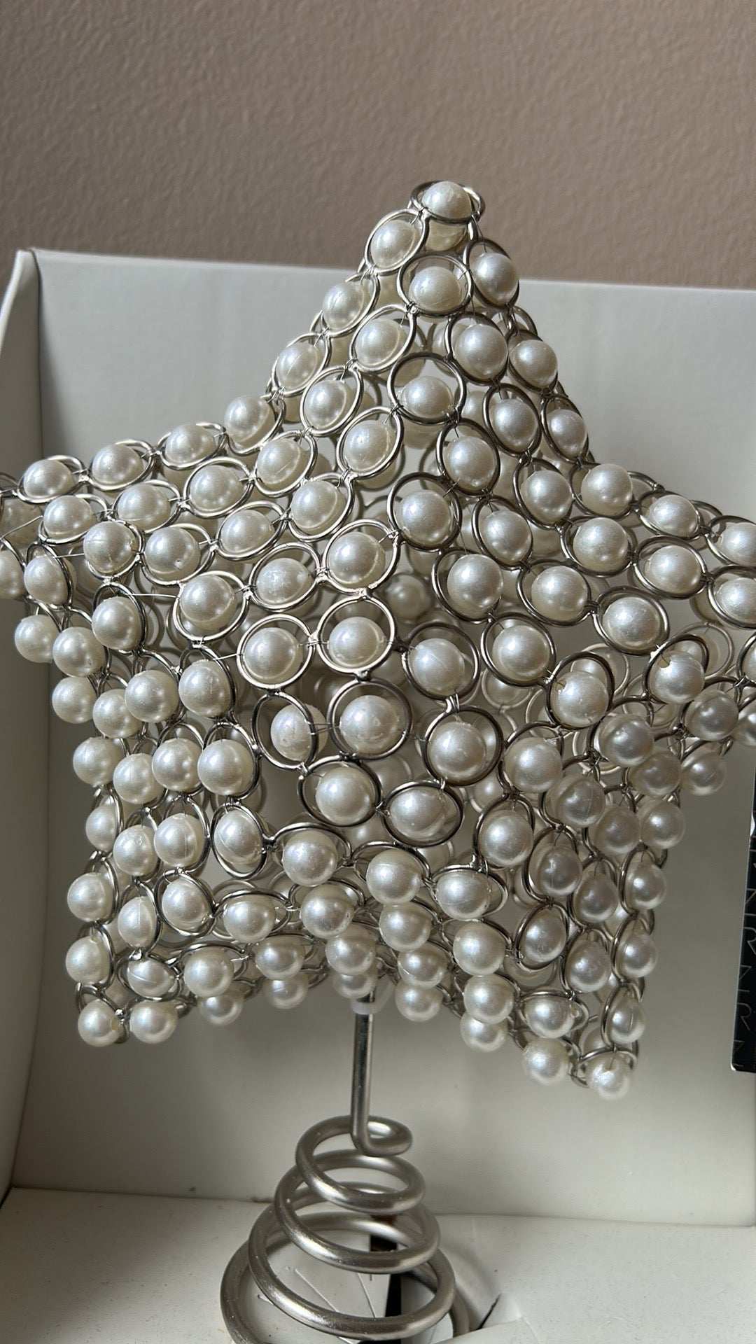 Rachel Zoe Star Faux Pearls Christmas Tree Topper 12” x 9" New Silver White