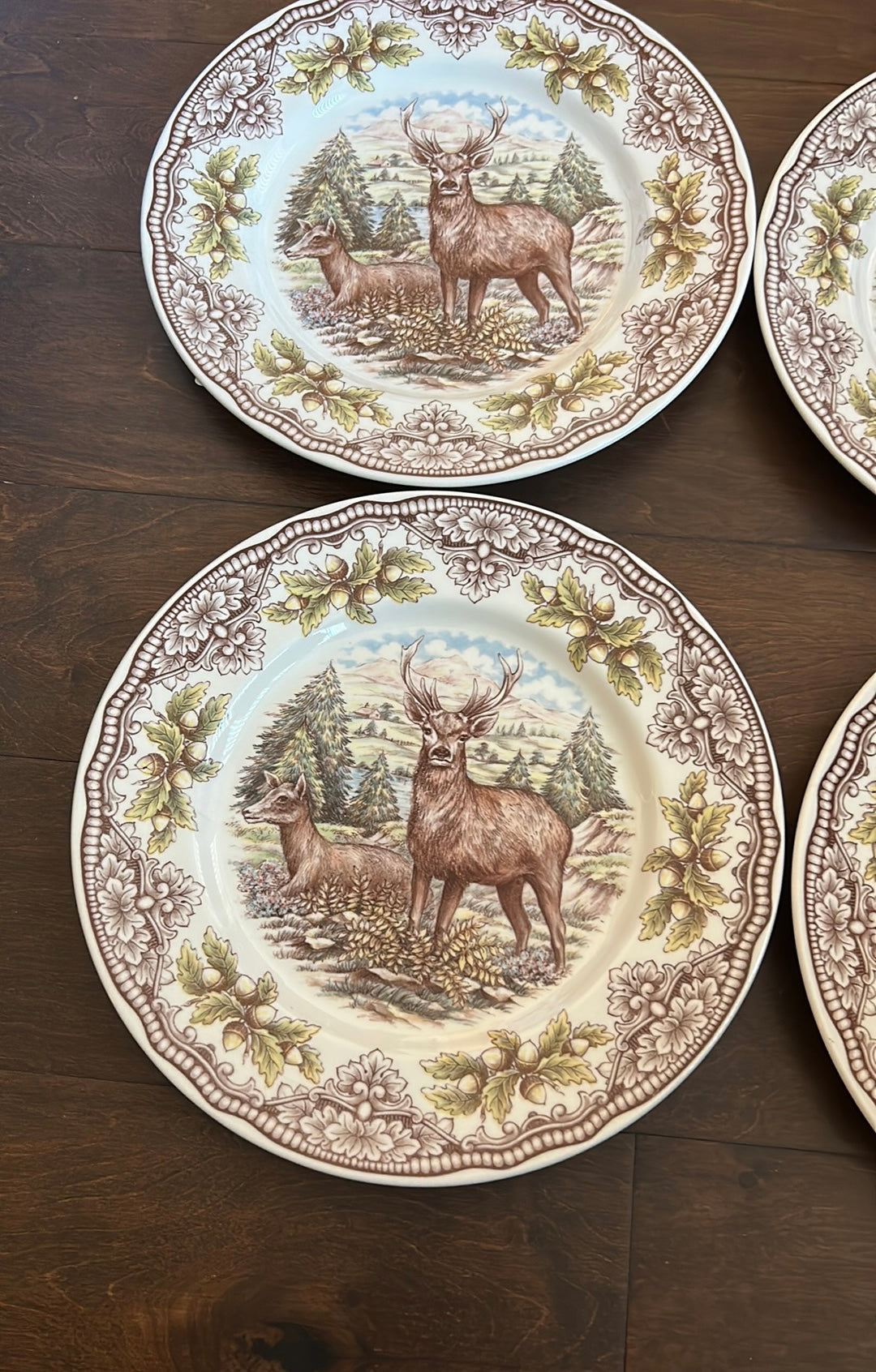 Royal Stafford England Stag Deer Thanksgiving 4 Dinner Plates New Victorian