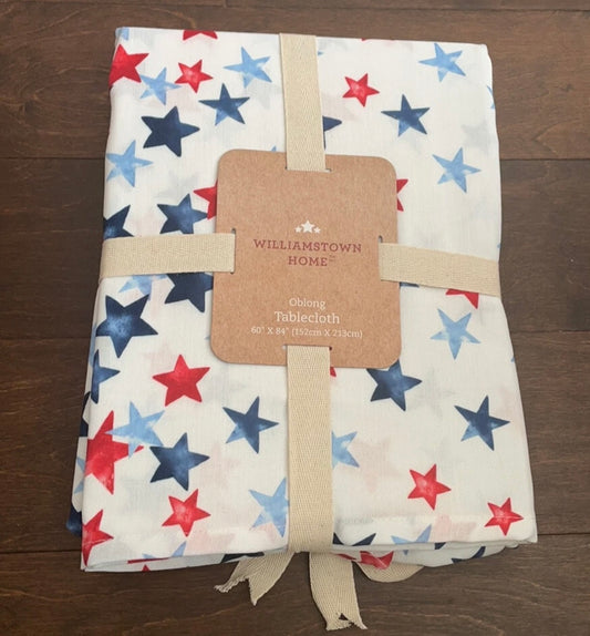 Nautica Tablecloth Americana Red White Blue Stars 4th of July 60”x 84”