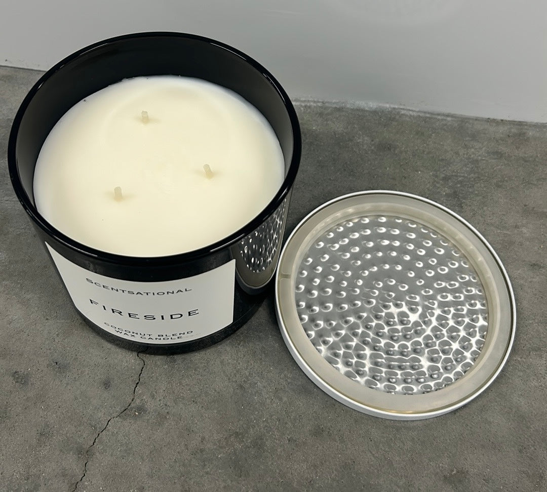 Scentsational Fireside Candle Large Glass Jar 26oz Soy Blend HTF Rare