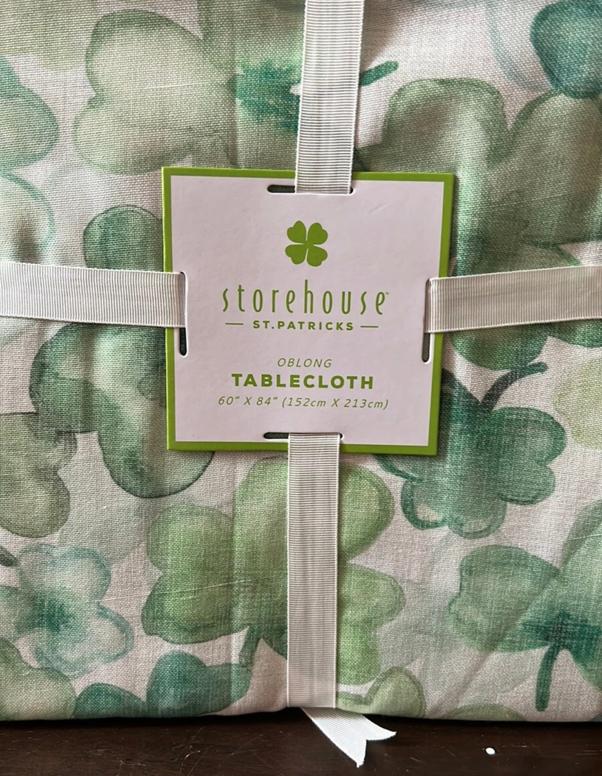 Storehouse St Patrick’s Day Green White 3 Leaf Clover Tablecloth 60”x84”