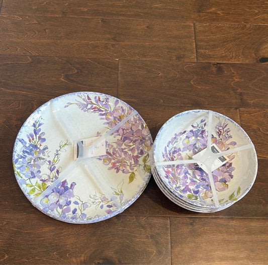 Farmhouse Rachel Ashwell Melamine 8 Pc Dinnerware Set  Lavender Purple Floral