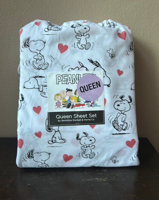 Snoopy Queen Sheet Set Valentines Day Red Hearts New Love