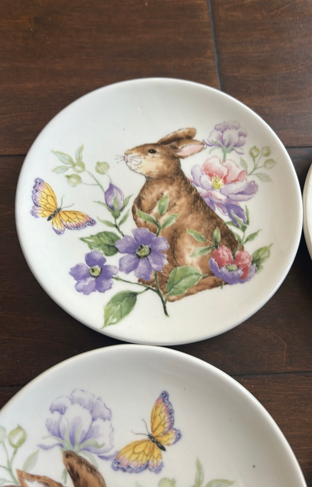 New Set Of 4 Easter Appetizer Dessert  Plates Bunny Rabbit Floral Spring 6”