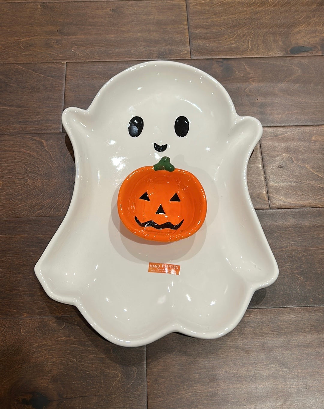 New Ceramic Ghost snd Pumpkin Chip & Dip Platter New Halloween