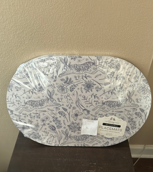 New Reversible Cork Placemats Easter Spring Bunny Rabbits Gray Set Of 4