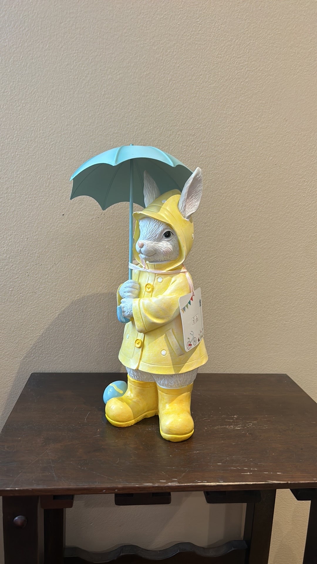 Cottontail Lane Easter Bunny With Umbrella Wearing Raincoat New 13.5” Tall