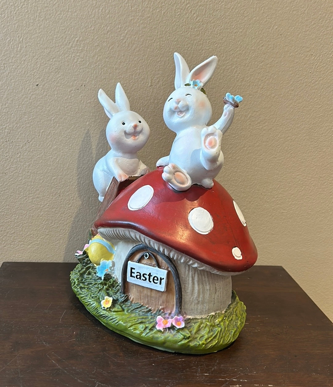 Cute Easter Figurine With Bunny And Mushroom House