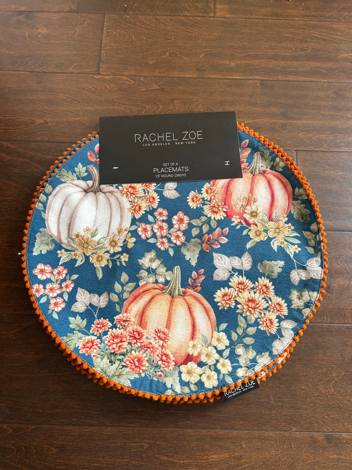 Rachel Zoe Fall Pumpkin Sunflowers Placemats Set Of 4 Round Thanksgiving New