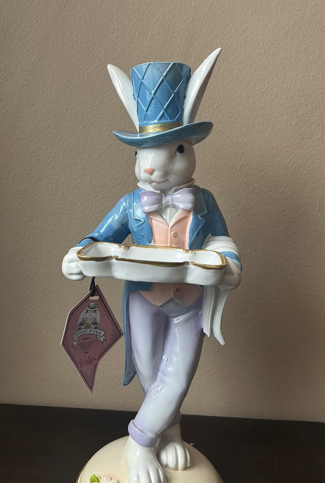 New Tophat & Tail New Bunny Figurine With Platter Tall Madhatter 16” Tall