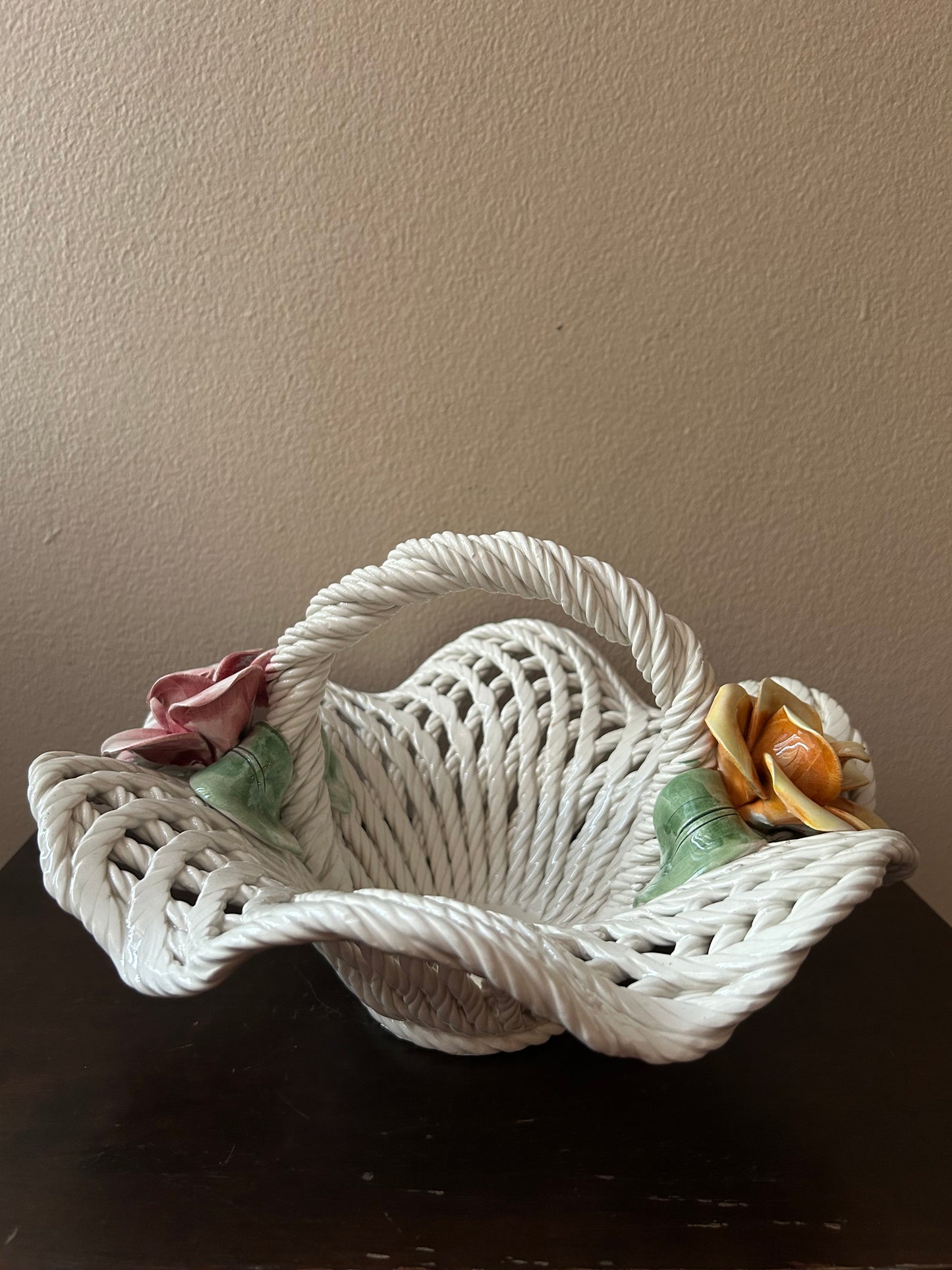 Lanzarin Ceramiche New Decorative Basket Weave Design Roses Made In Italy