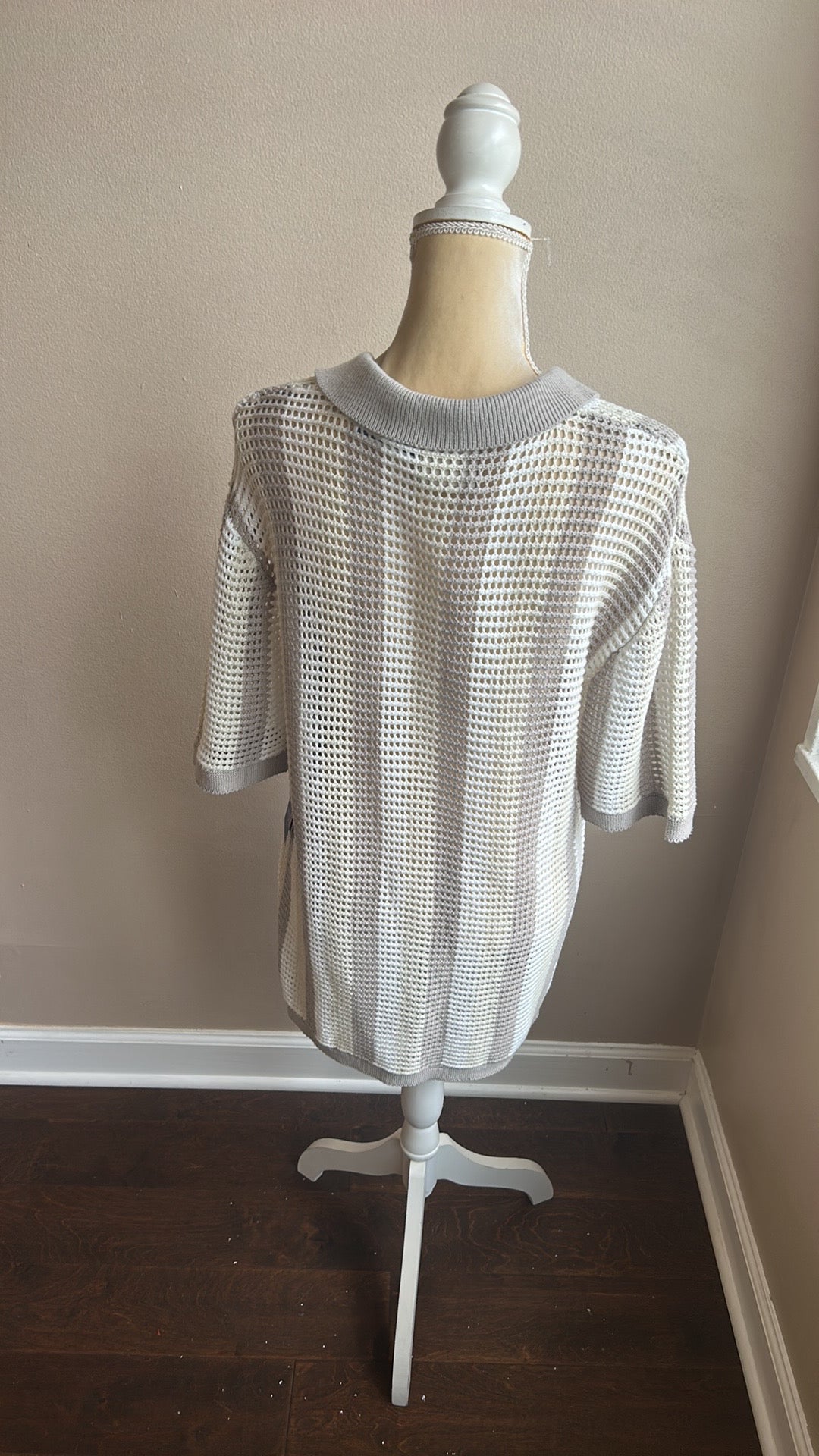 Massive Luxury  Shirt Men’s Crochet Knit Button Down Collared New Ivory Beige