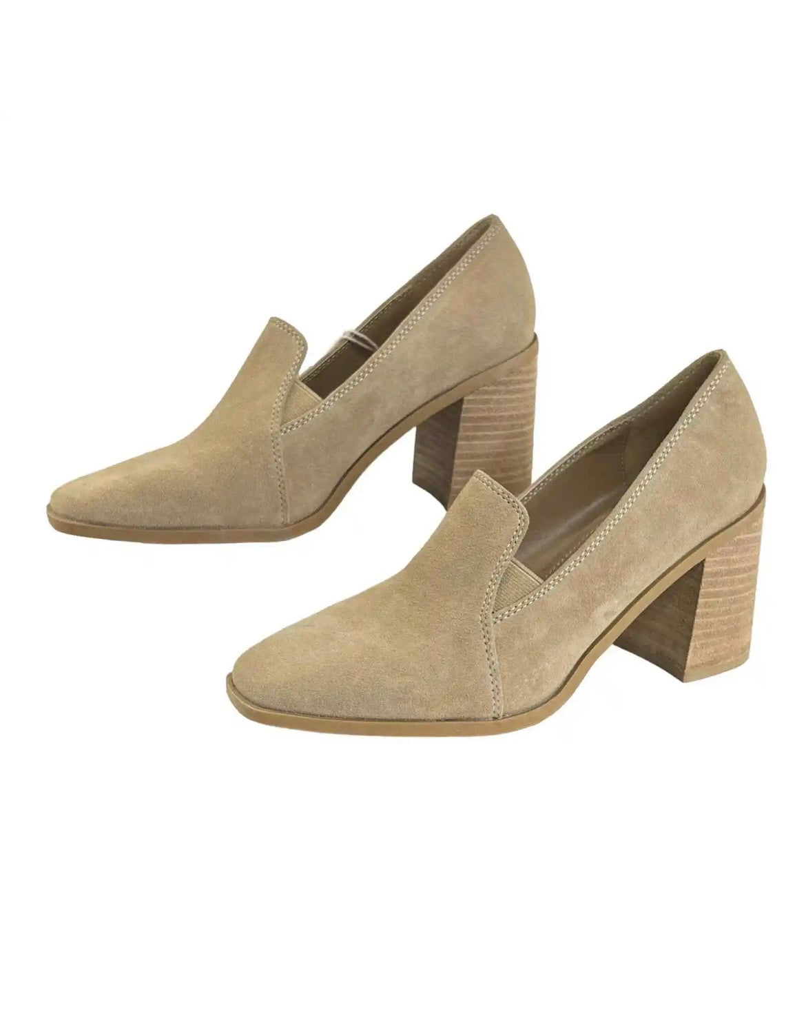 JOIE Wevenly Suede Block Heel Shoe Tan Slip On Chunky Square Toe Loafer