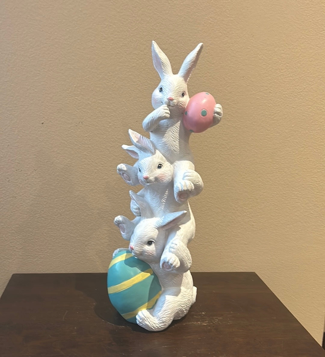 3 Cute Stacked Bunny Rabbits Easter Eggs Figurine New 14” Tall