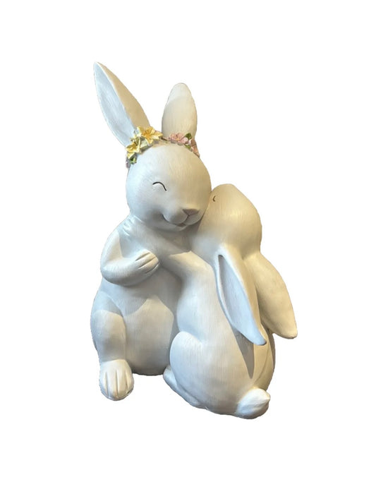 New Easter Mommy And Baby Bunny Figurine Hugging