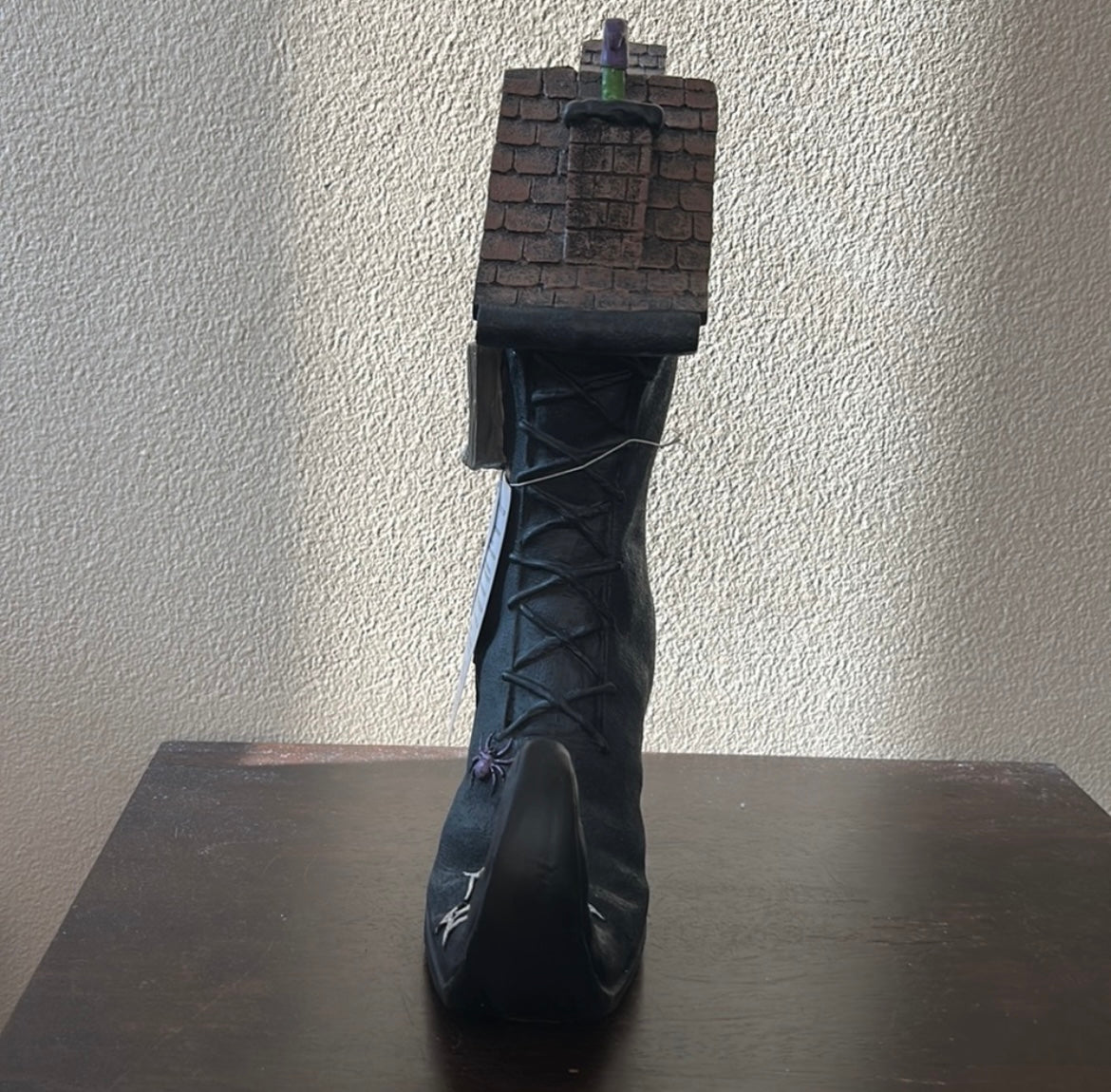 New Halloween Witch Boot House Light Up Skeleton Figurine Statue Tabletop 12"￼