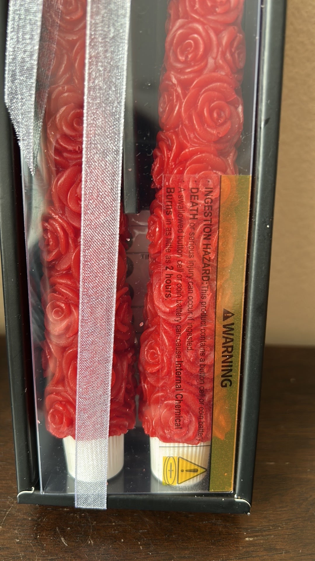 Silverstro Set Of 2 Valentines 11” Flameless Taper Candles New Roses Red Remote