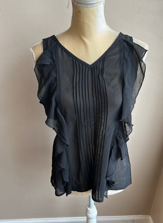Isabella Rodriguez Womens Black Blouse Sleeveless Sz M Pintucks Ruffles ST1925