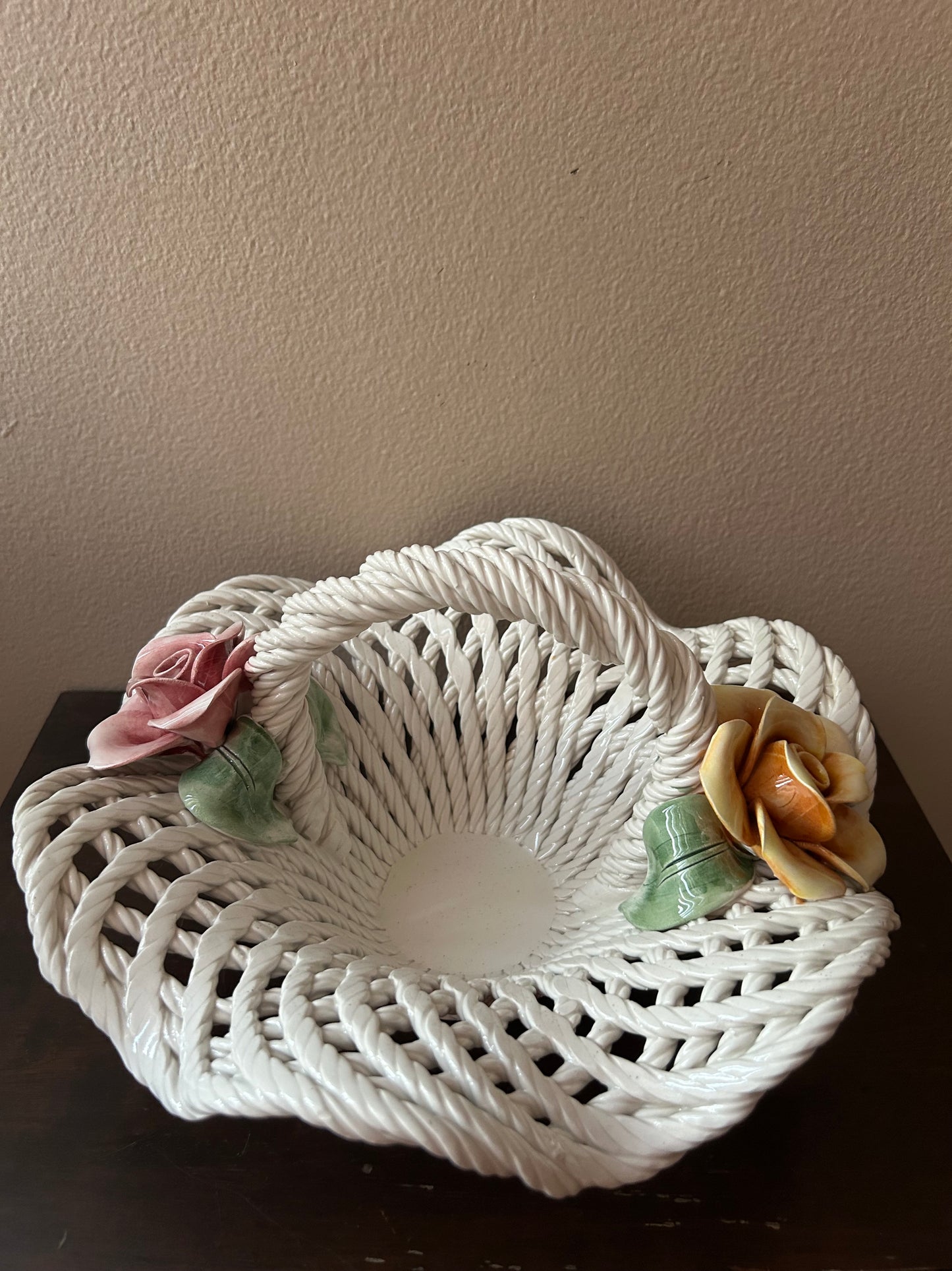 Lanzarin Ceramiche New Decorative Basket Weave Design Roses Made In Italy