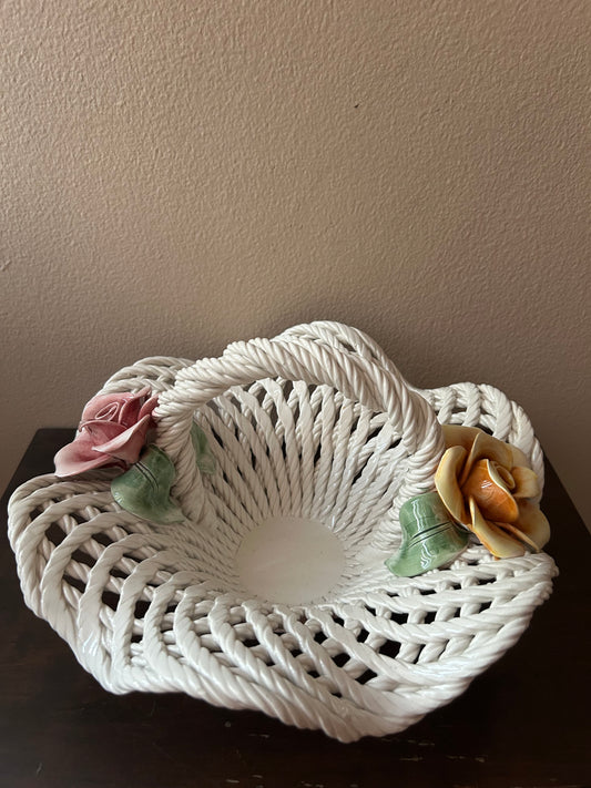 Lanzarin Ceramiche New Decorative Basket Weave Design Roses Made In Italy