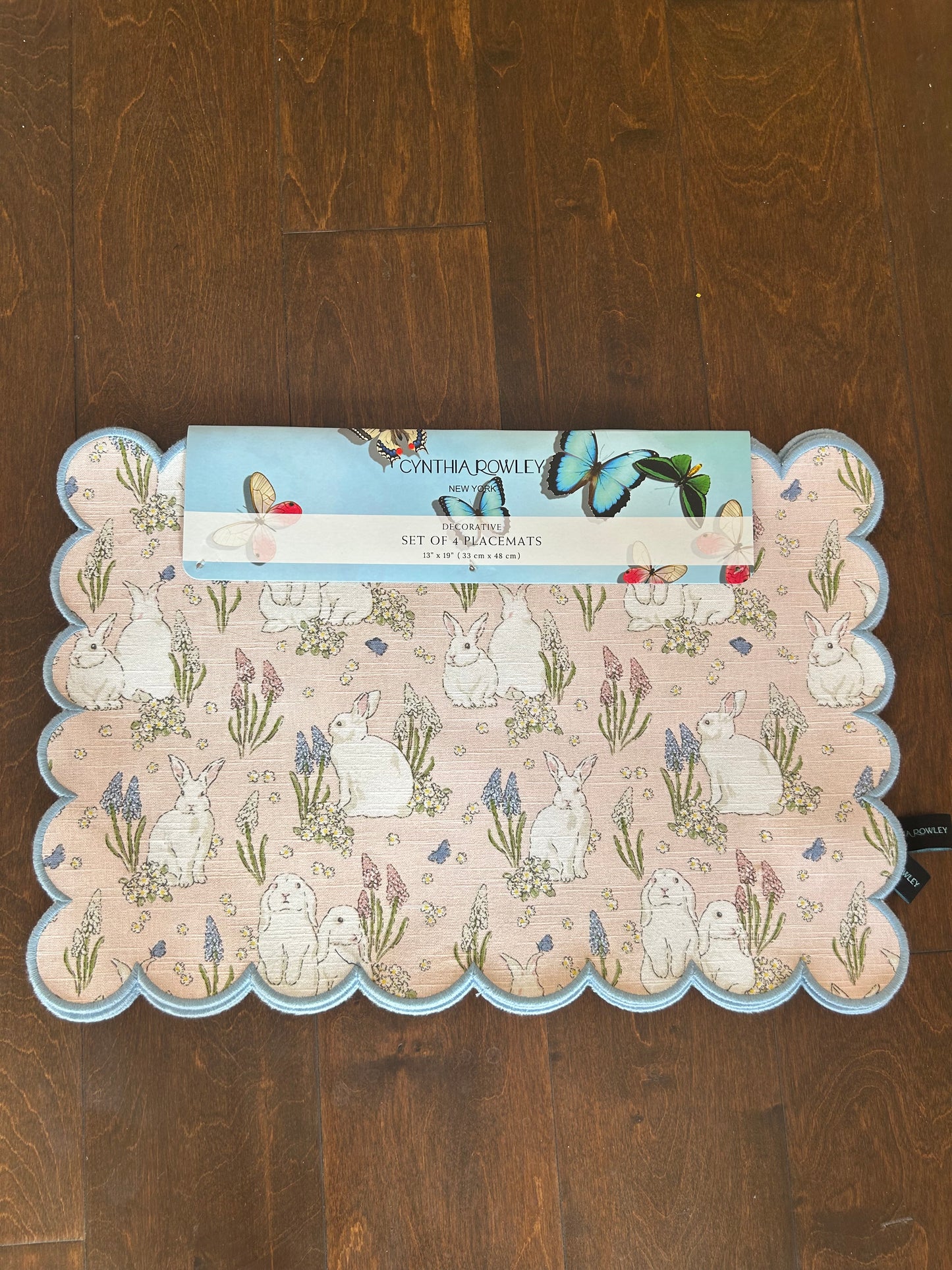 Cynthia Rowley 4 Easter Placemats Tulips Floral Bunny New Pastel Scalloped