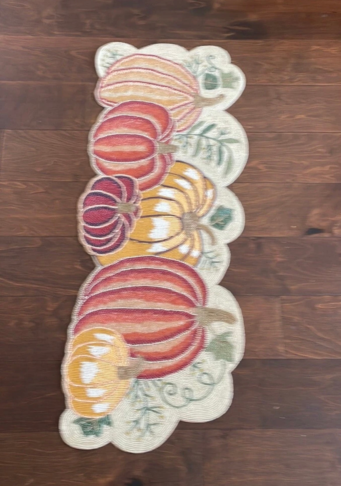 Nicole Miller Fall Beaded Table Runner Pumpkins Leaves Thanksgiving Embroidered