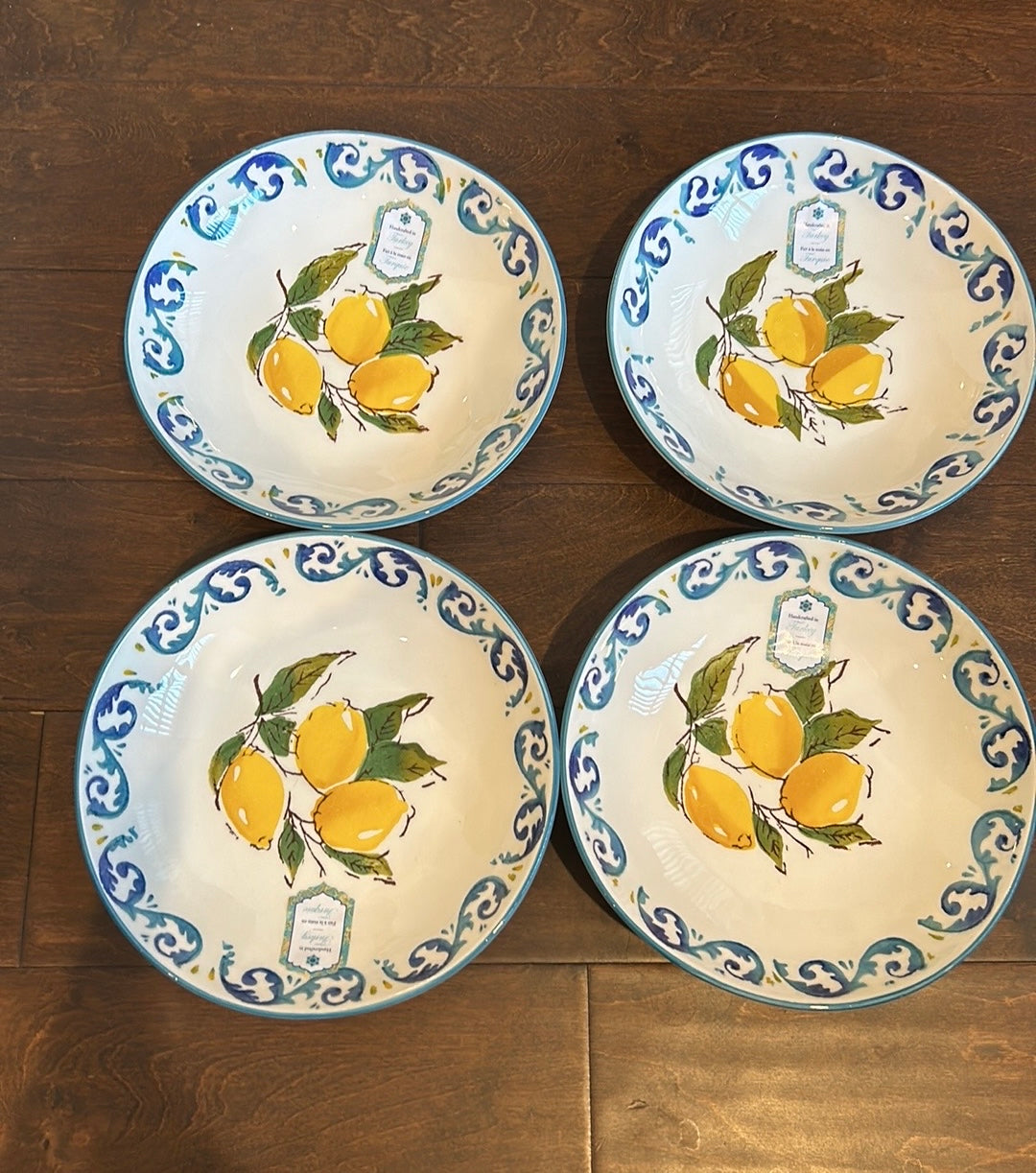 4 Papart Hand Painted Turkey Lemon Lemons Salad Bowls Mediterranean Theme 9”