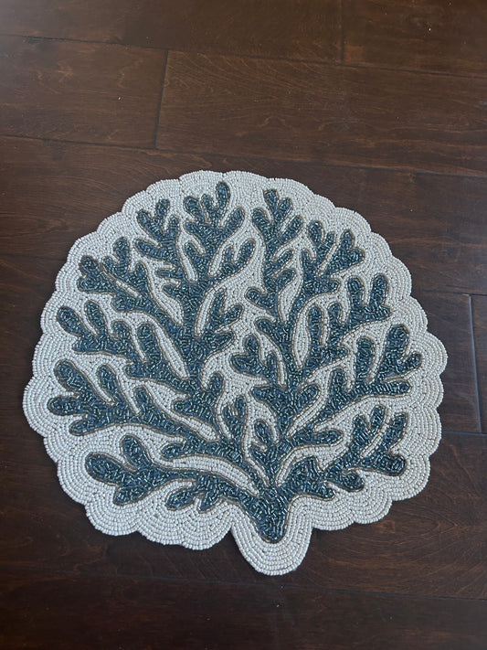 Sigrid Olsen Beaded Charger Placemat Coral Reef New Off White Blue