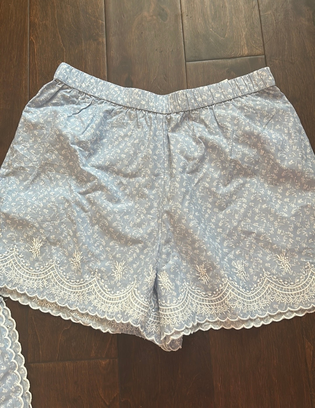 Joie Womens Blue Embroidered Pajama Set Shorts Top New Lace Detail Cotton