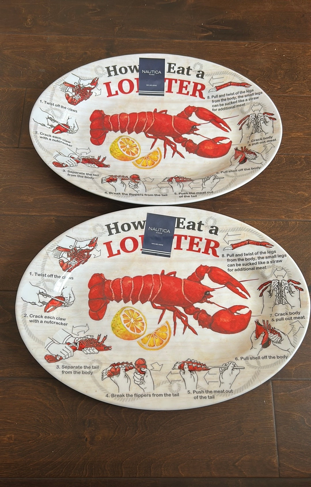 Nautica Set Of 2 How To Eat A Lobster Melamine Serving Platter New 16”