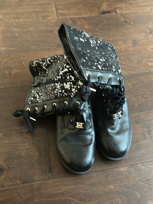 Michael Kors Girls Boots Black Silver Sequins Sz 5