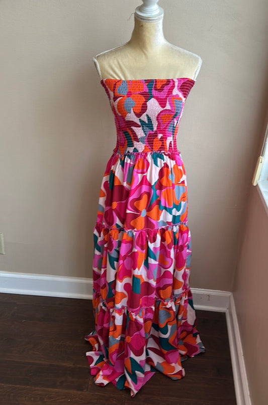 Abel the Label Anthropologie Juniper Maxi Dress M Smocking Strapless New Floral