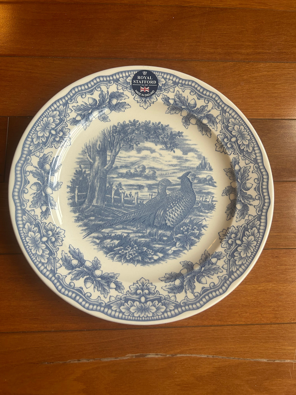 Royal Stafford Pheasant thanksgiving Dinner Plate set of 4 New Woodland Blue