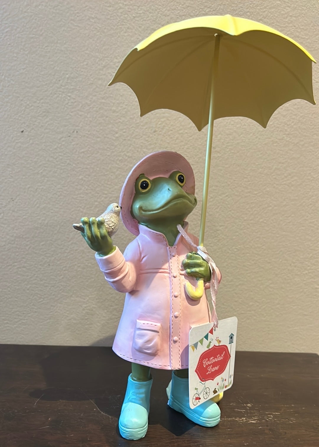 Cute Spring Easter Frog With Raincoat Carrying Umbrella New 11” Tall