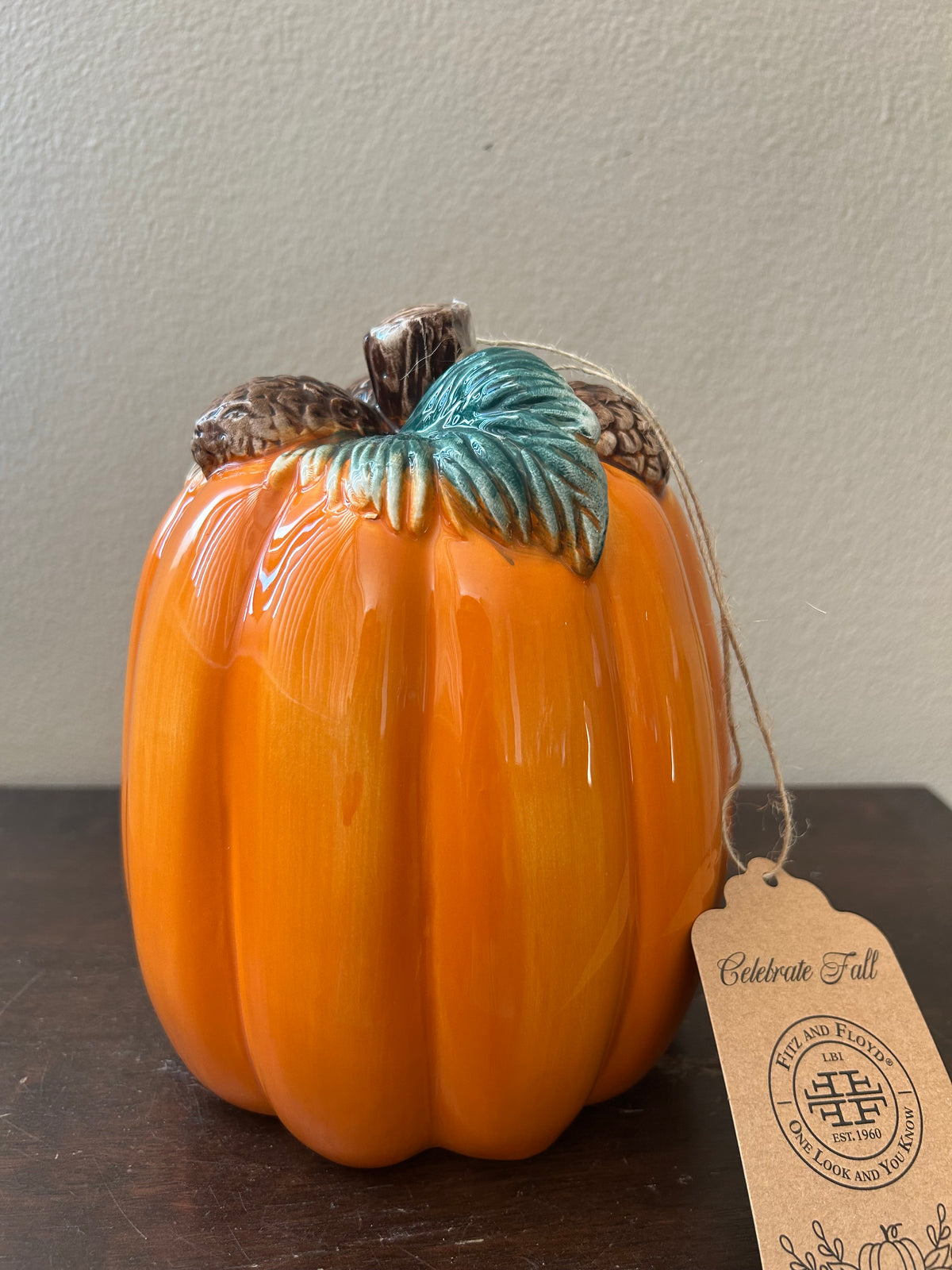 Fitz & Floyd Ceramic Pumpkin Orange Acorn New Thanksgiving Decor