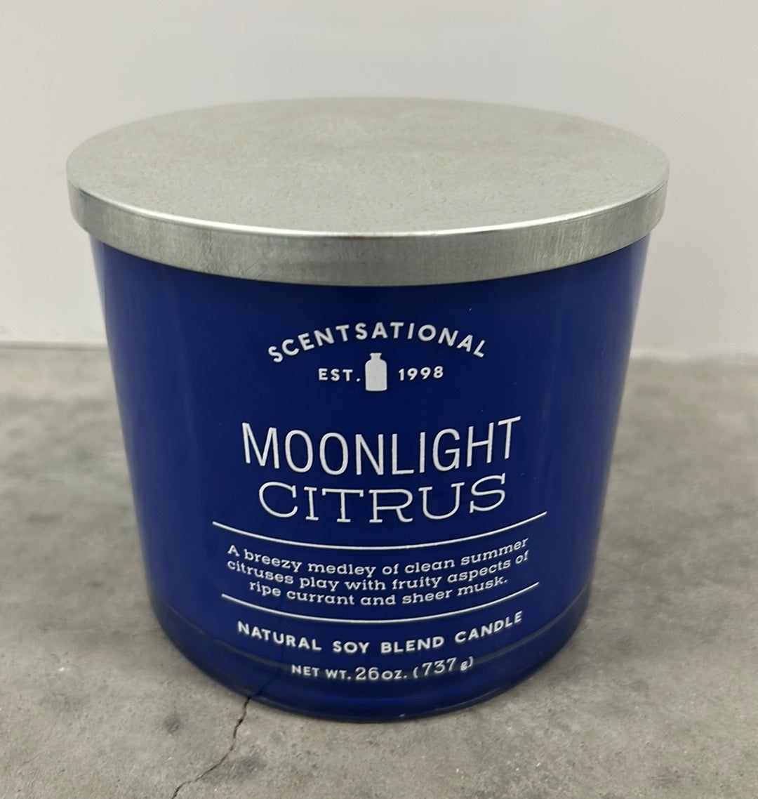 Scentsational Moonlight Citrus Candle Glass Jar 26 Oz  Soy Wax Essential Oils