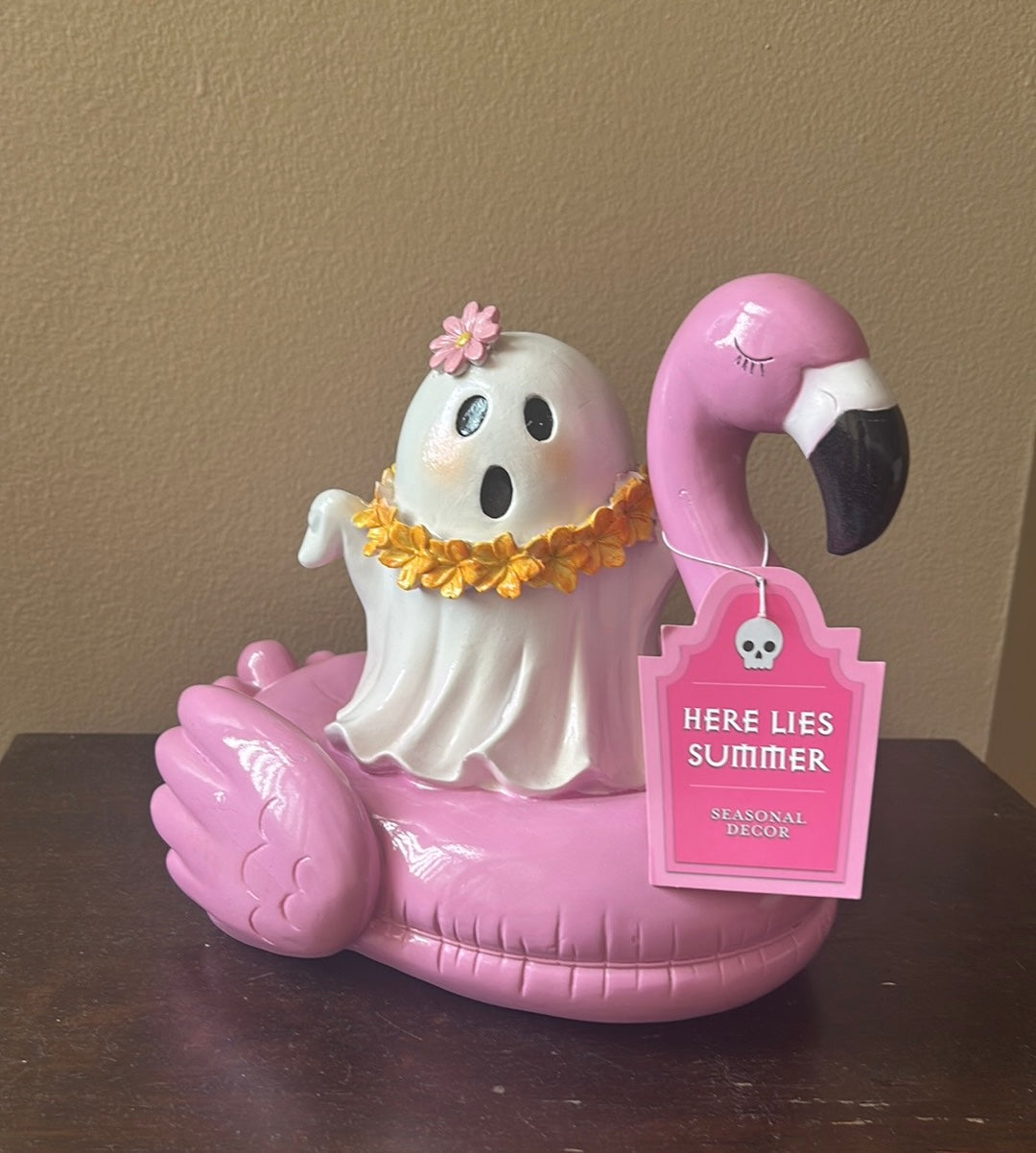 New Ghost On A Flamingo Float Halloween Figurine Summerween