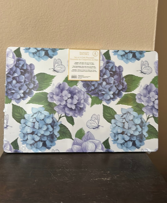 Badgley Mischka Set Of 4 Cork Placemats Hydrangeas Butterflies New Tropical