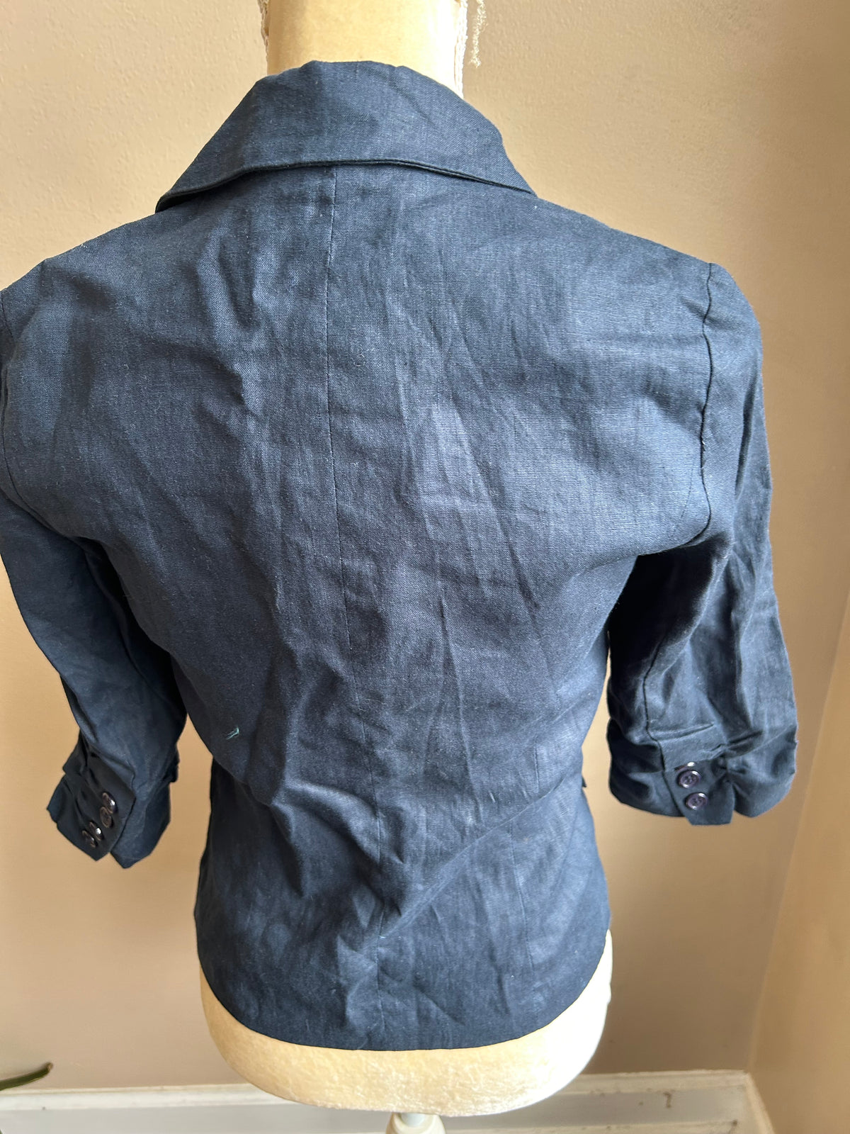 Nice & Cool Womens Linen Blazer Navy Blue Blkcase 3/4 Sleeve