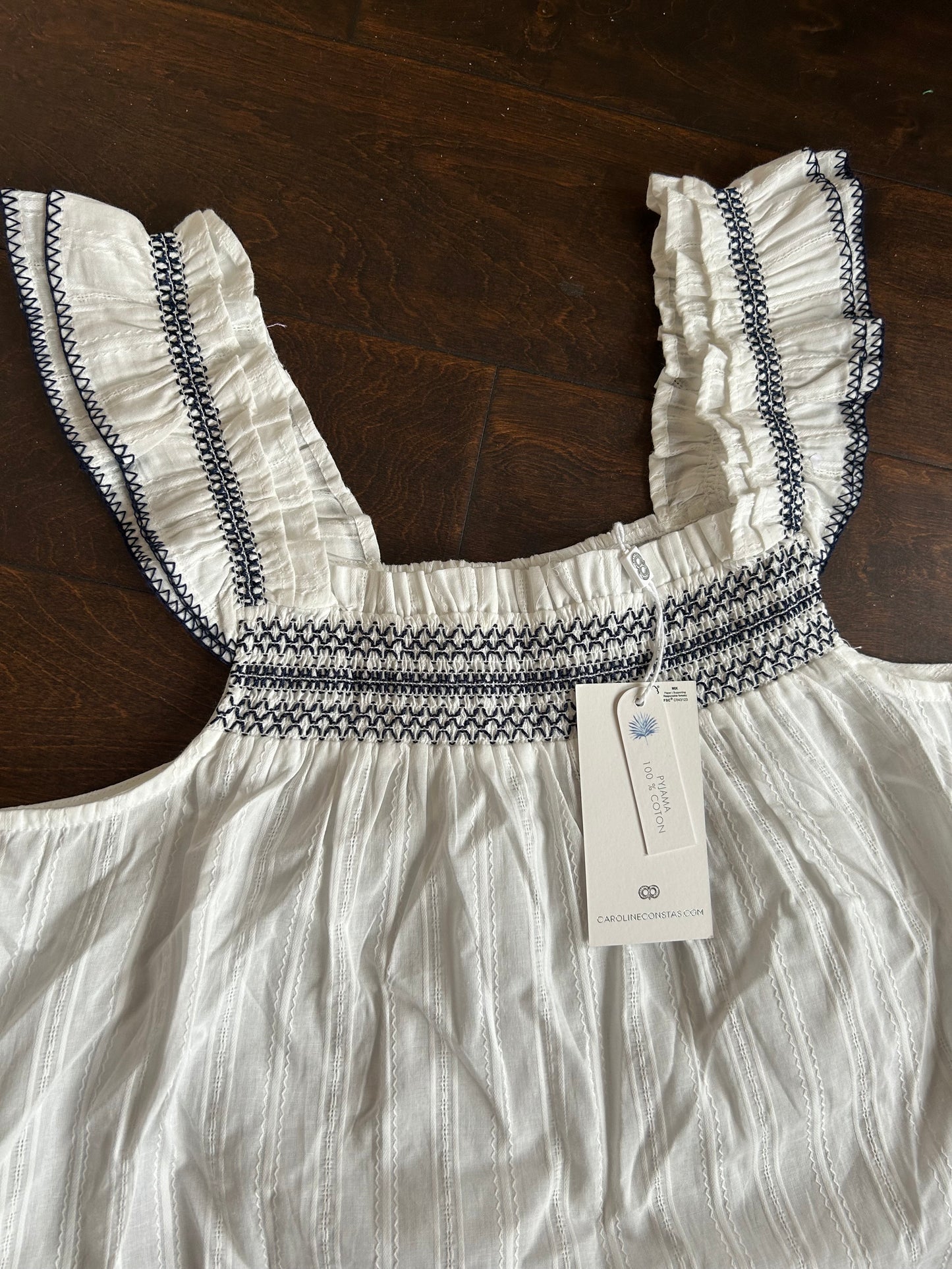 New Caroline Constas Womens Blue White Pajama Set Embroidered Cotton