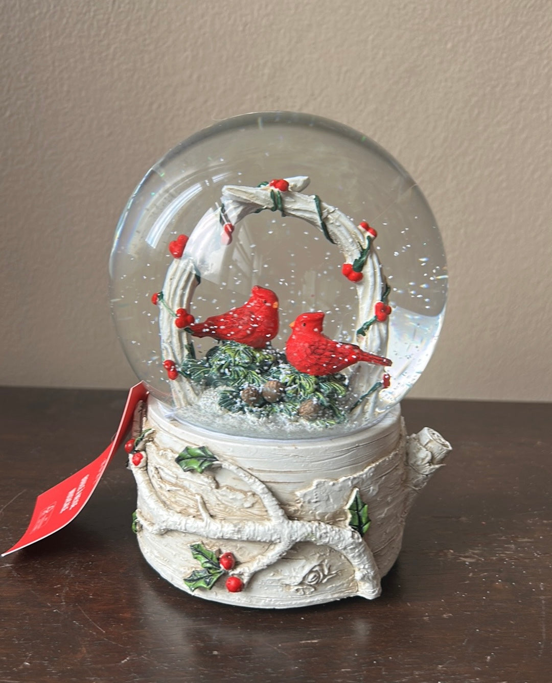 Martha Stewart Red Cardinal Snowglobe Musical Christmas Holly Berry New