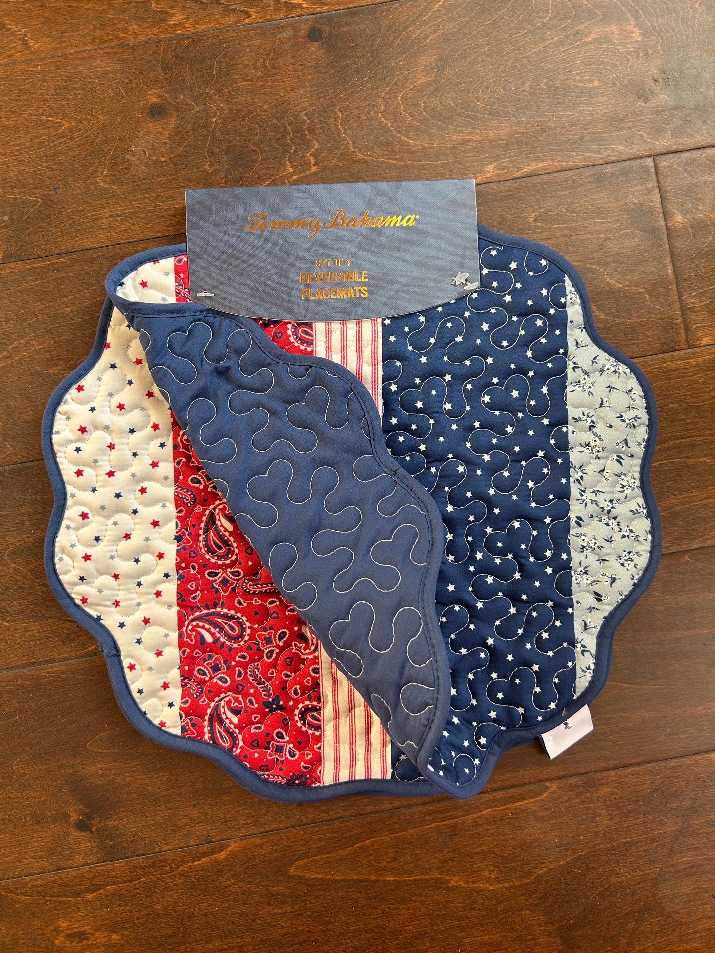 Tommy Bahama 4 Red White Blue Stars Stripes Placemats Quilted Americana 4th July
