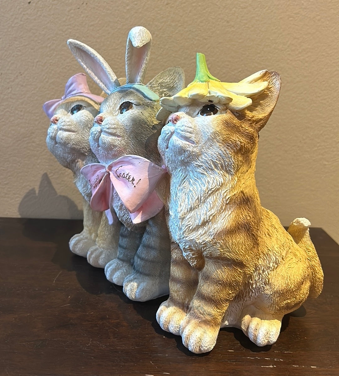 3 Cute Easter Cats Figurine Bunny Ears New Kitty