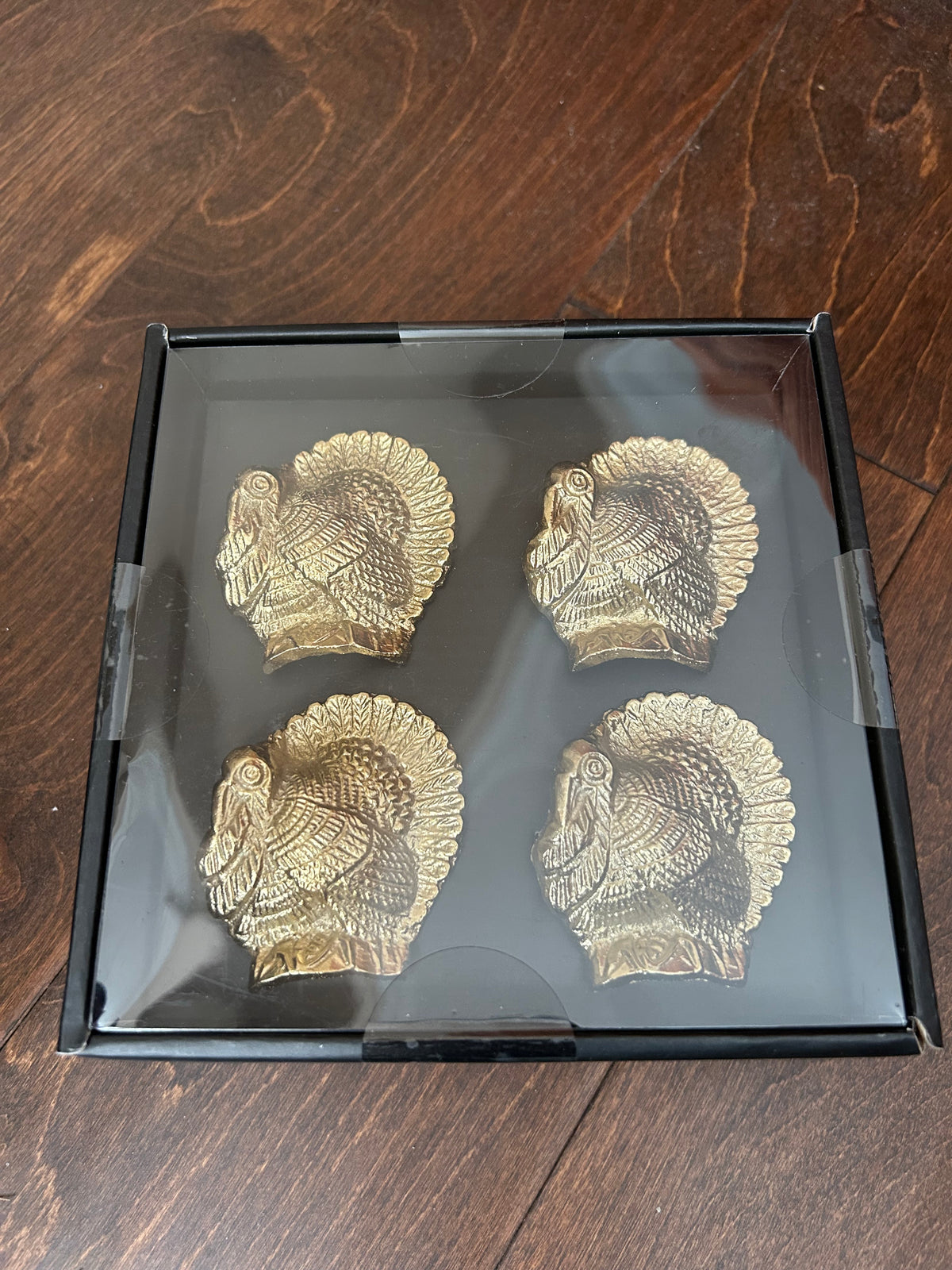 Tahari napkin rings Fall Thanksgiving Turkey Gold set of 4 New