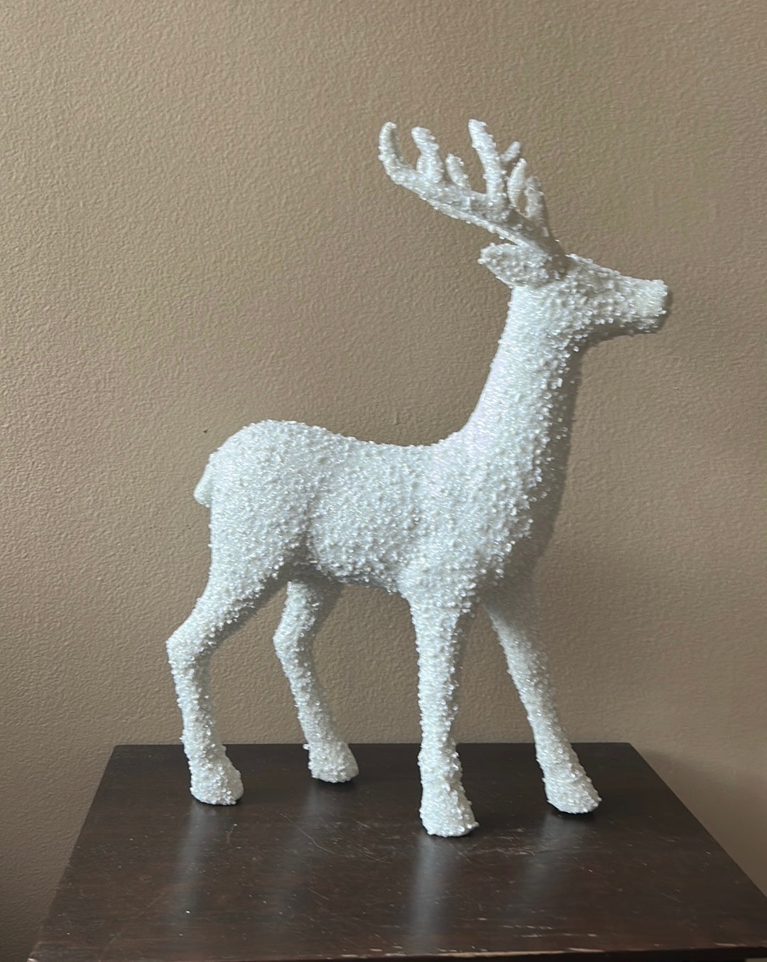 New Christmas Beaded Sequin Reindeer Figurine Tabletop Decor 13.5” White