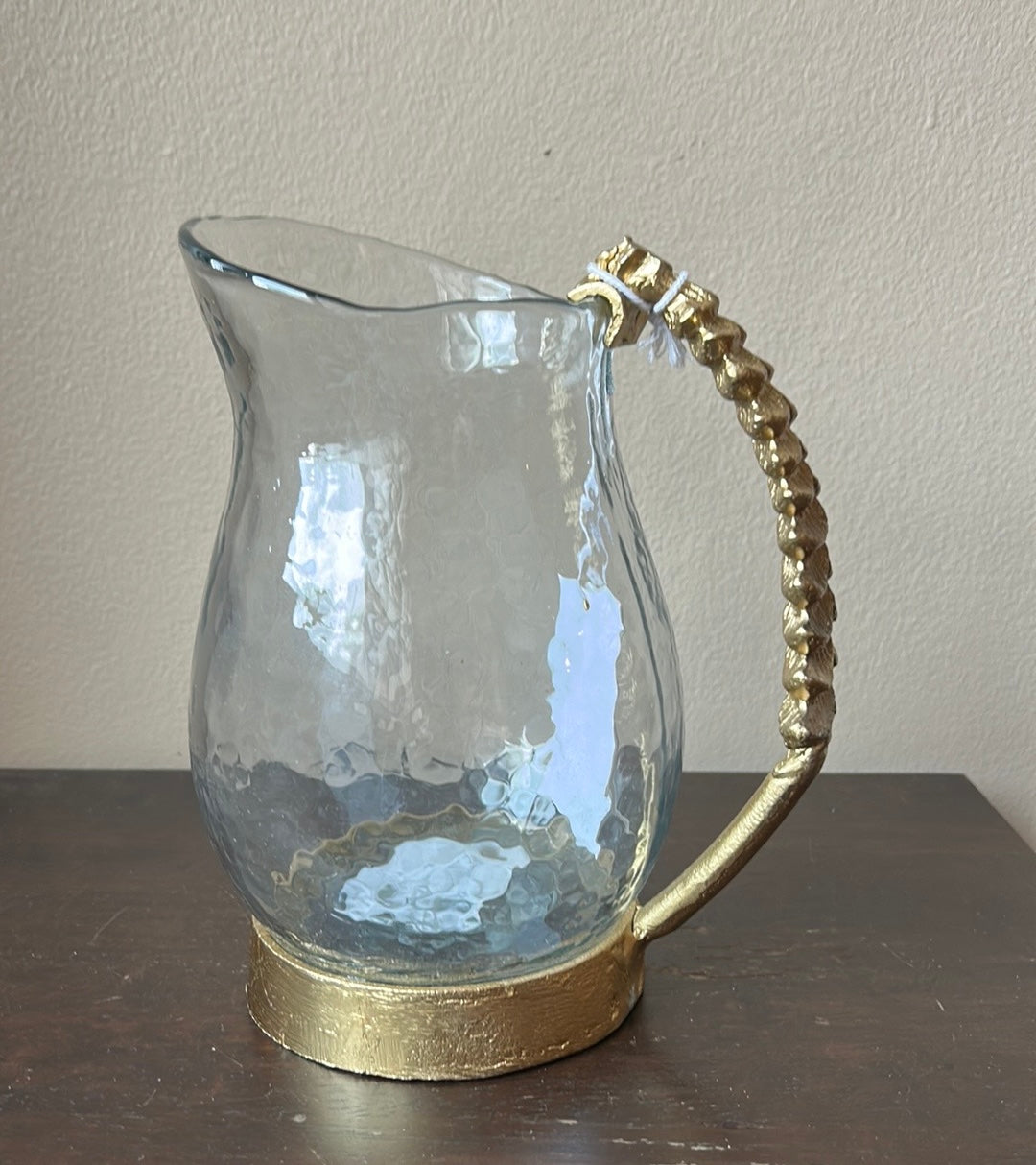 New Glass Pitcher With Christmas Tree Handle 9” Tall