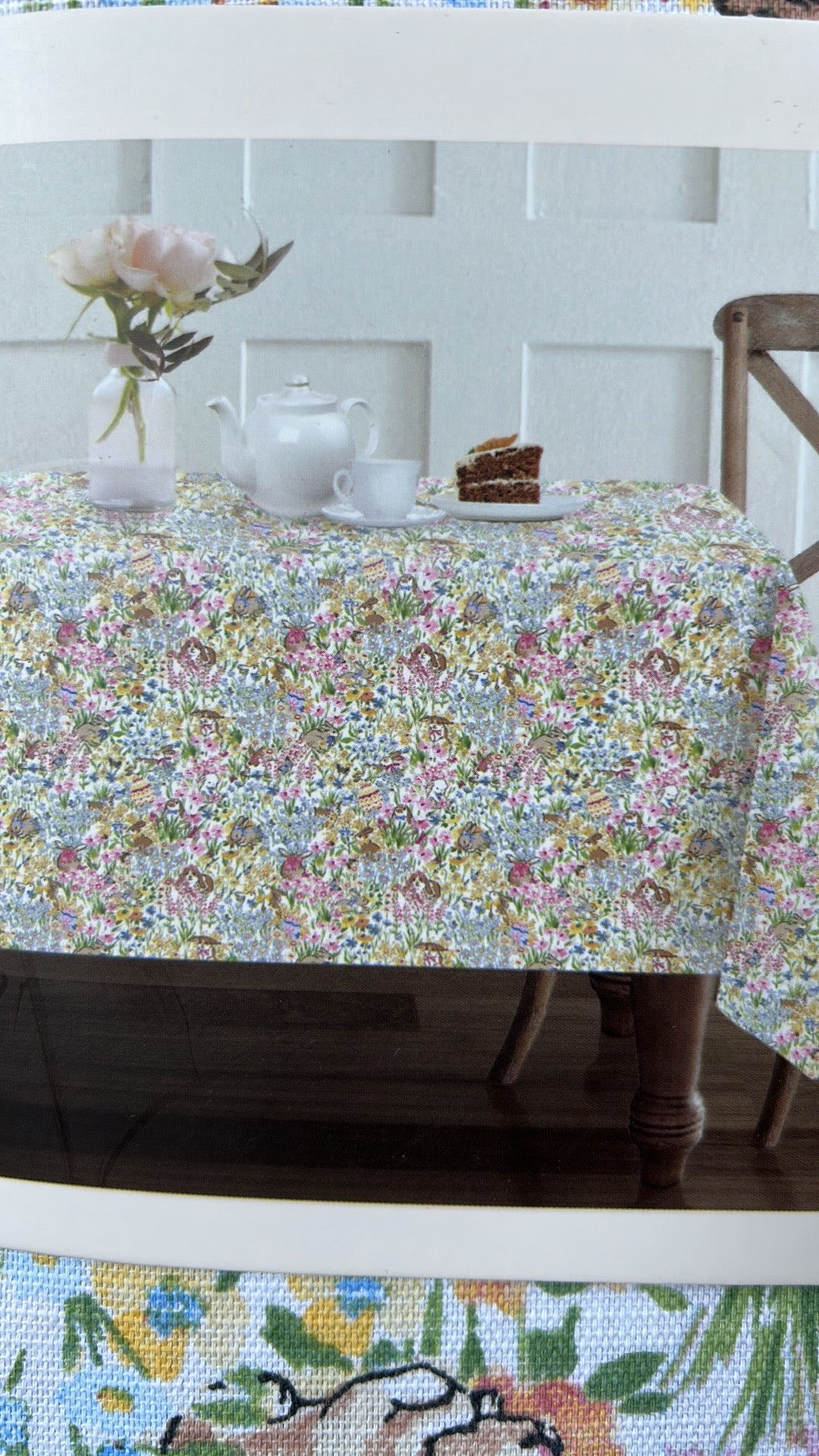 Envogue Tablecloth Easter Spring Bunny Floral Cotton Oblong New