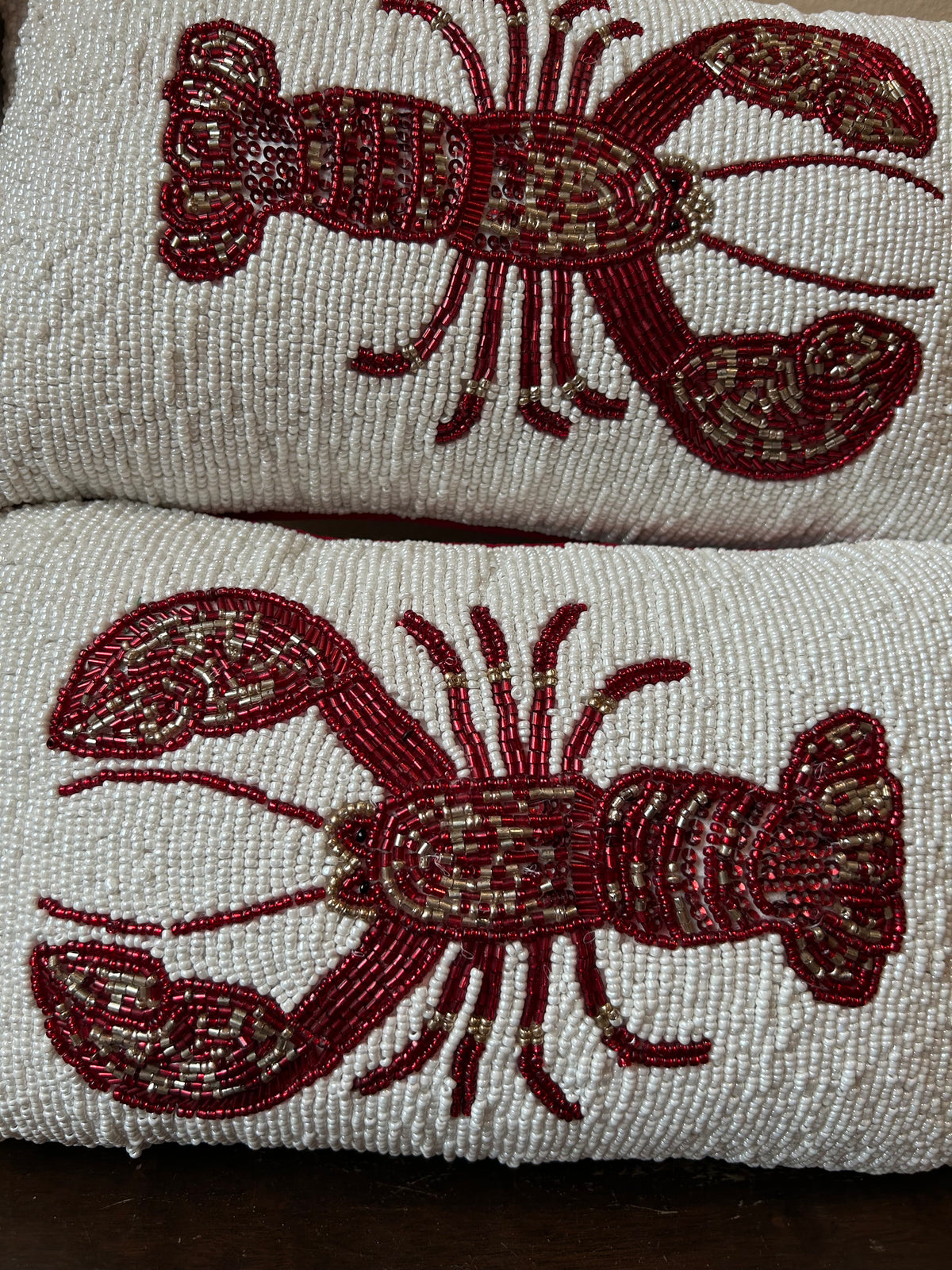New Beaded Lobster Pillows Coastal Nautical Set Of 2