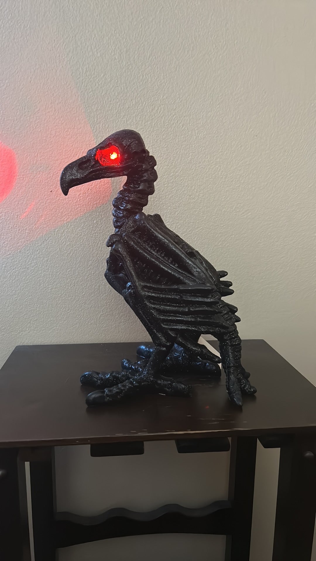 New Black Raven Crow Skeleton Halloween Tabletop Decor Light Up Eyes