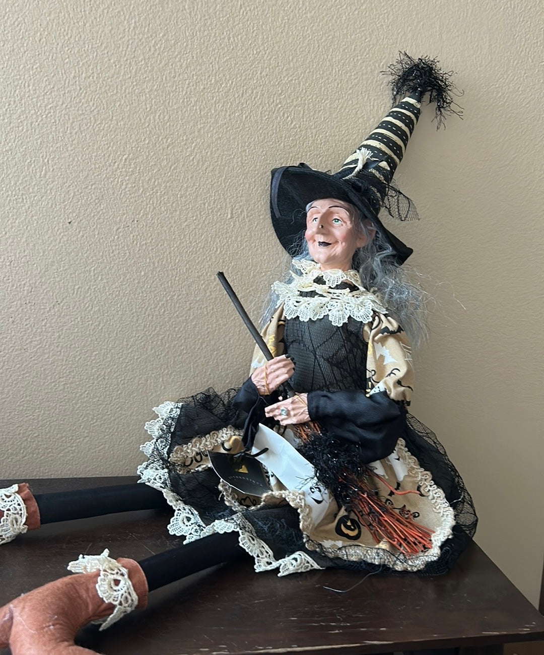 Spooky Night Halloween Witch 30" poseable shelf sitter doll broomstick - new